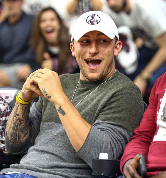 Former Browns quarterback Johnny Manziel watches a men's basketball game between his alma mater, Texas A&M, and the University of Kentucky in 2017. Off-the-field issues were one of Manziel's primary downfalls in his time with the Browns.